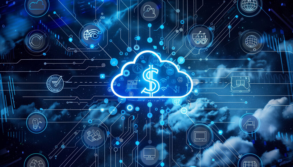 cloud computing symbol with a dollar sign in the cloud
